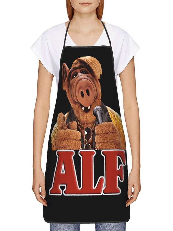 1pc Vintage-Style Anime Pig Adjustable Cooking Apron 100% Polyester Black with Red Yellow Cart