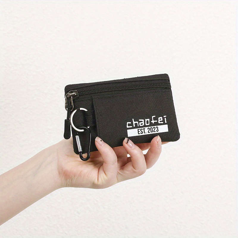 1pc Durable Oxford Fabric Mini Wallet with Zipper Closure Portable Includes Key Card Slots "
