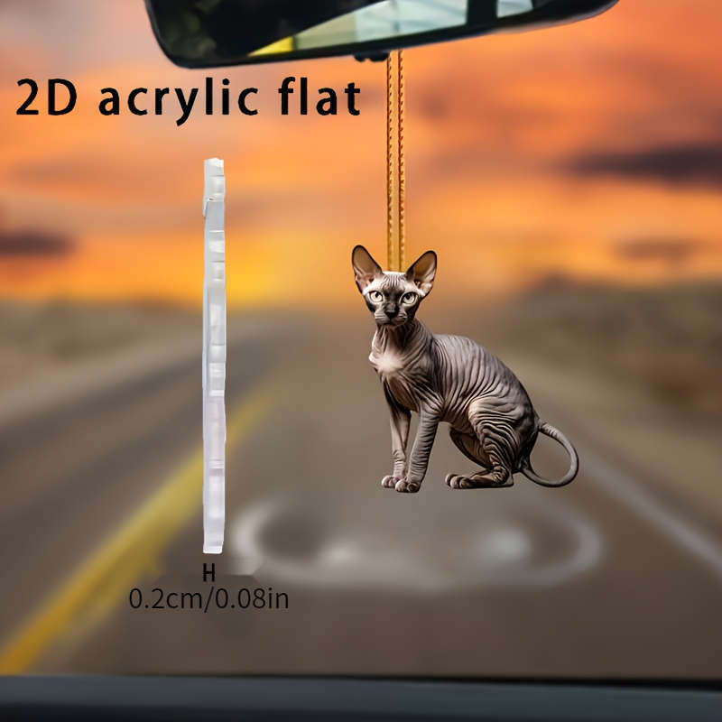 1pc 2D Flat   Acrylic Sphinx Cat Pendant Hairless Cat Design for Car Home Garden Backpa