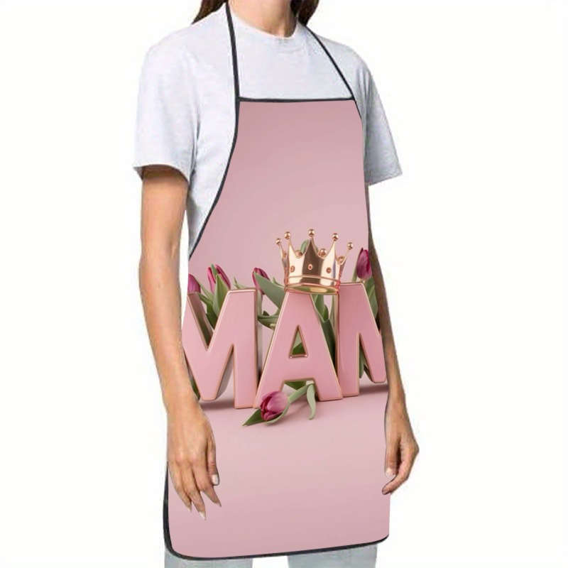 1pc Mother's Day MAMA Crown Tulip Print Sleeveless Polyester Apron Lightweight Durable and