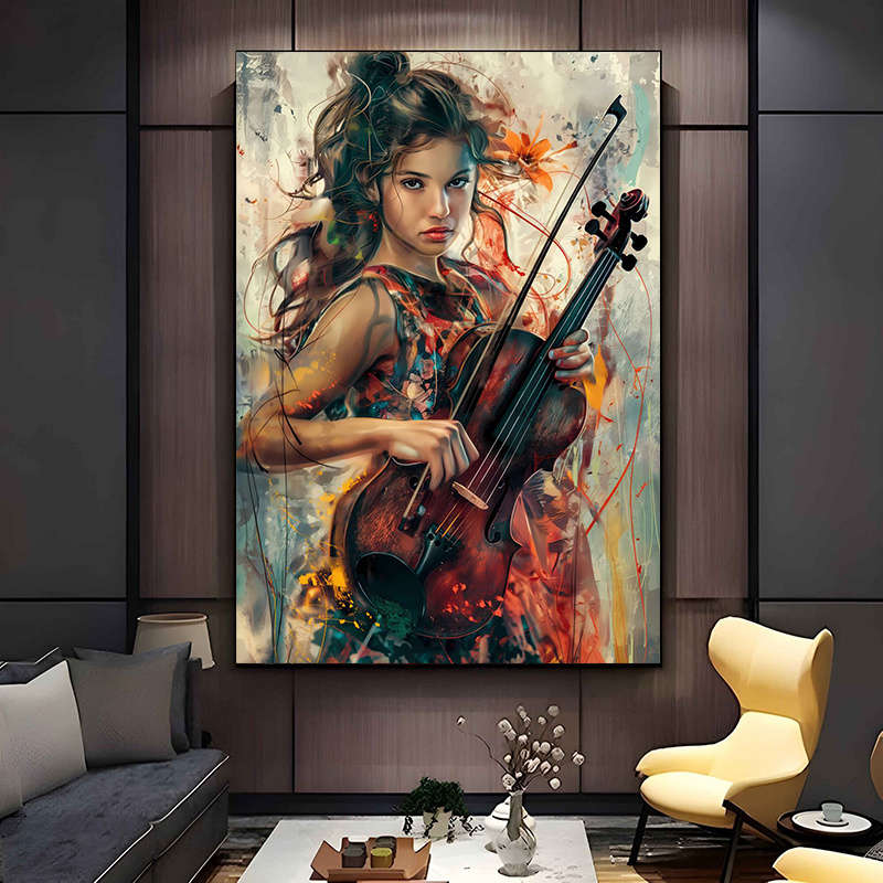 1pc Modern Abstract Canvas Art Lady Playing Violin 59.94cm x 89.92cm Vibrant Wall Decor for Liv