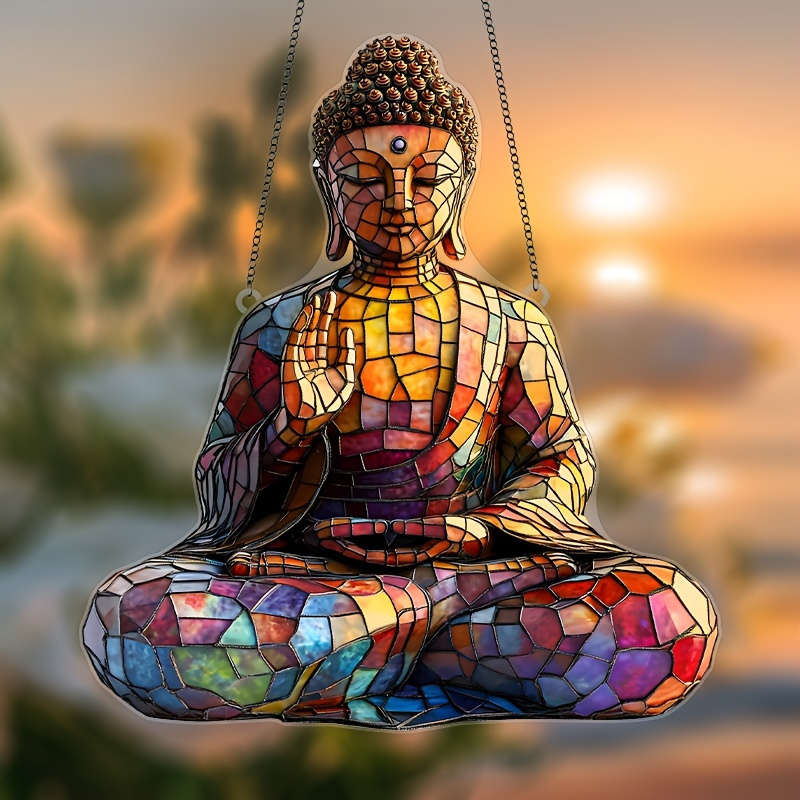 1pc 2D Flat  Colorful Acrylic Buddha Sun Worshiper Multicolor Window Hanging Decoration Religious