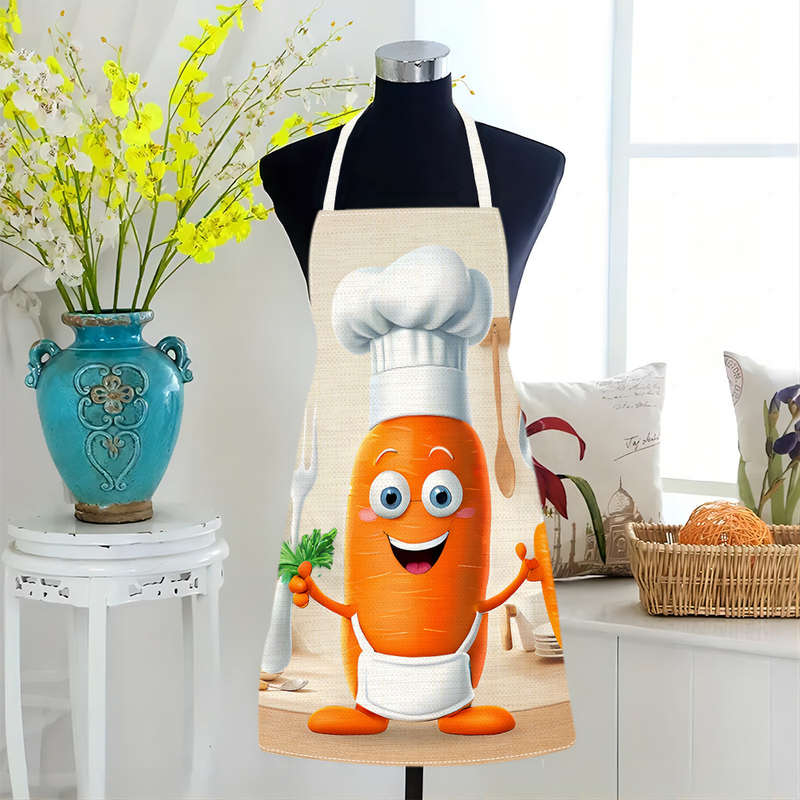 1pc Linen Chef Elements Vegetable Carrot Printed Personalized Apron Home Work Apron Women'S A