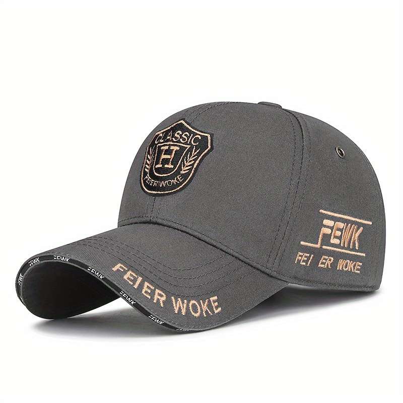 1pc FEWK Unisex Baseball Cap Breathable Polyester Adjustable Fit Embroidered Logo Golden Ba