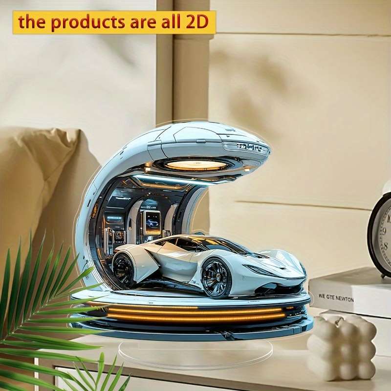 1pc 2D Flat  Bohemian  Acrylic Sports Car Gas Station Decorative Sign with Stand Sleek White