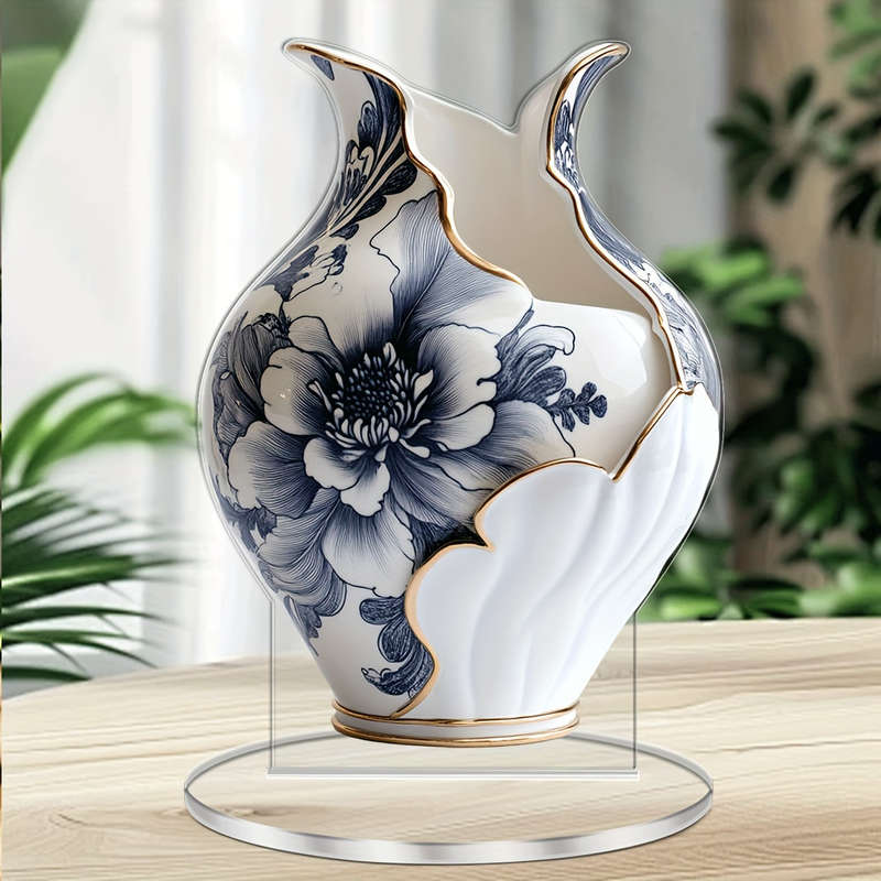 1pc 2D Flat   Bohemian Style Acrylic Vase with Elegant Floral Design Multi-Purpose Tabletop D