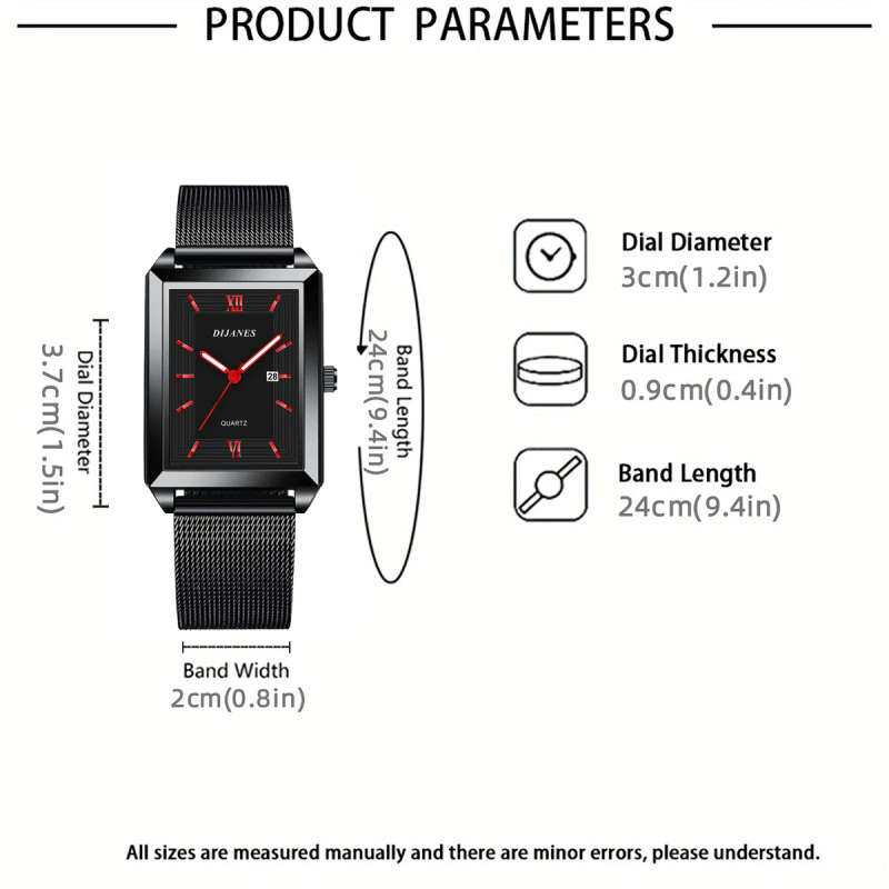 1Pc Classic Casual Men's Square Watch Men's Dating Quartz Watch Color Sent Randomly