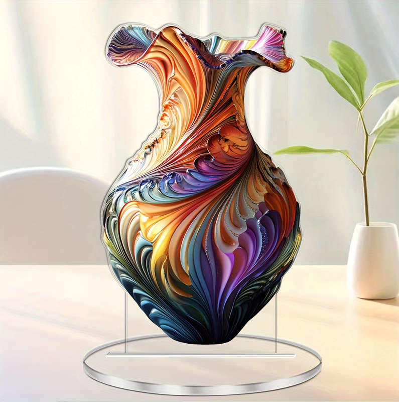 1pc 2D Flat  Elegant Acrylic Vase with Swirling Patterns 11.0cm x 18.03cm Multifunctional  Art