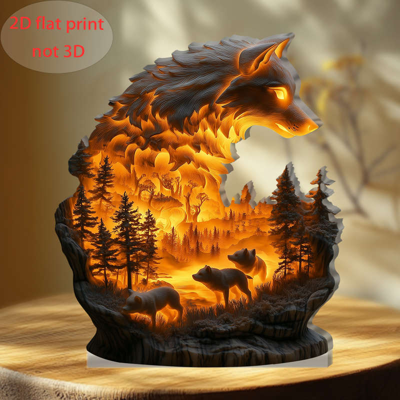 1pc 2D Flat   Acrylic Wolf Decorative Plaque 12.95cm x 14.99cm Suitable for all Seasons and