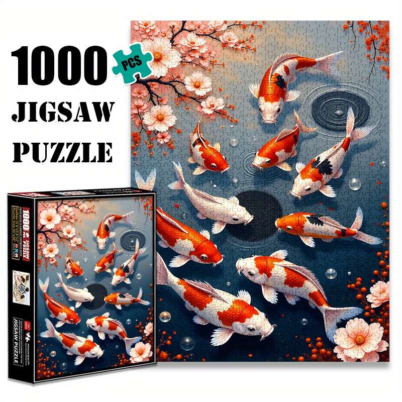 1000pcs Koi Fish Jigsaw Puzzle Scratch Water Resistant Advanced DIY Brain Teaser