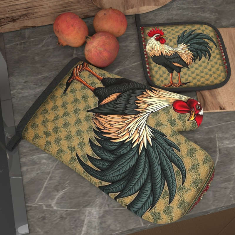 2pcs 26.92x17.02 cm Heat-Resistant Oven Mitts and Pot Holders Vibrant Rooster Design Durable