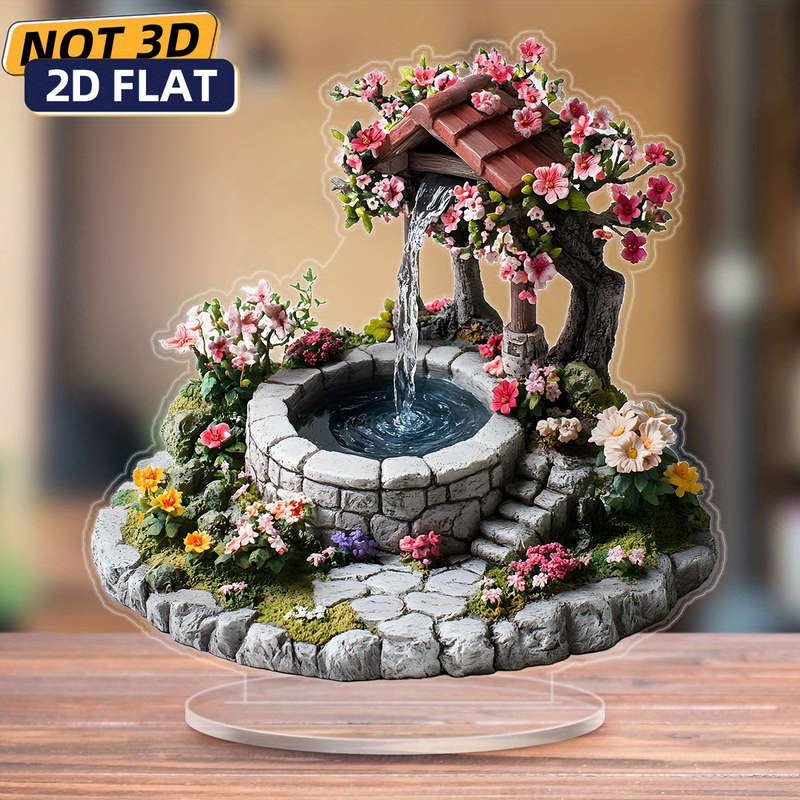 1pc 2D Flat   Acrylic Wall Art Serene Waterfall with Cherry Blossoms Stone Bridge Bohem