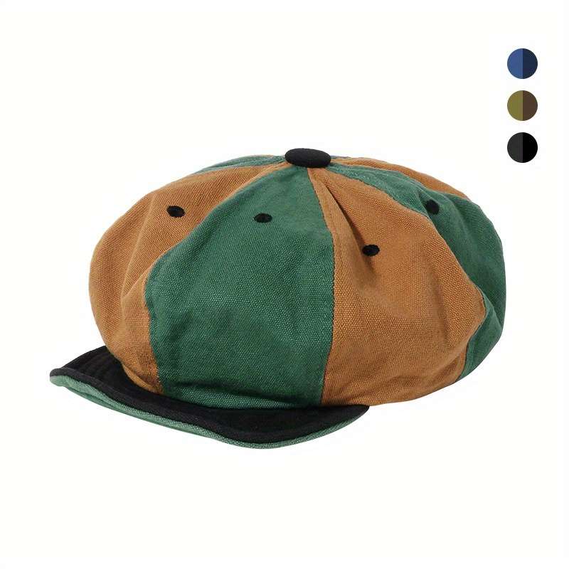 1pc Vintage-Inspired Two-Tone Beret Cap Adjustable Lightweight Painter Hat with Soft Brim Hand-