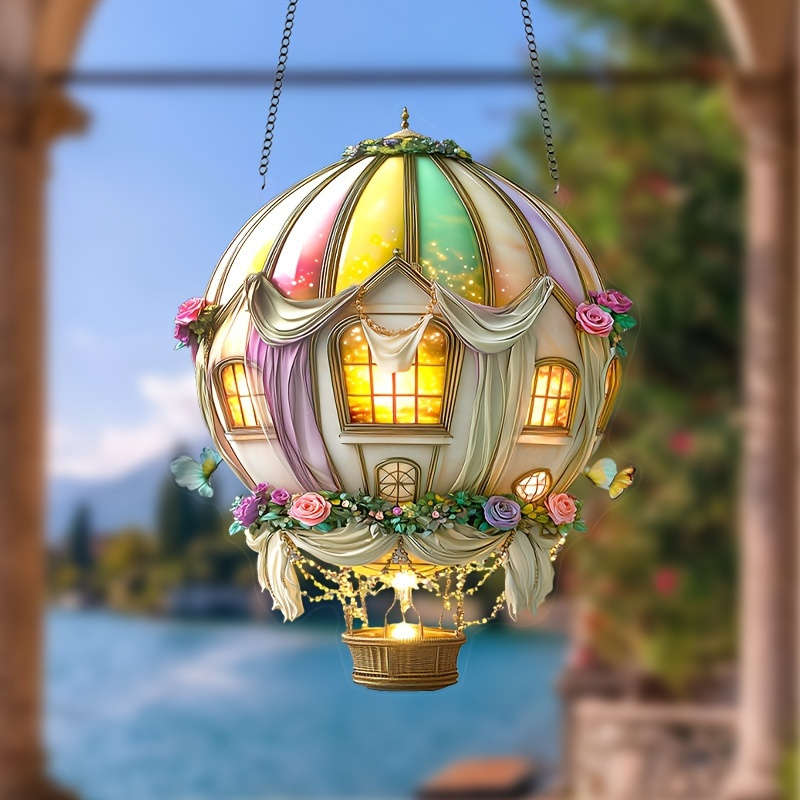 1pc 2D Flat   Acrylic Whimsical Hot Air Balloon Sun Catcher 15.24cm x 20.32cm Colorful Floral Theme