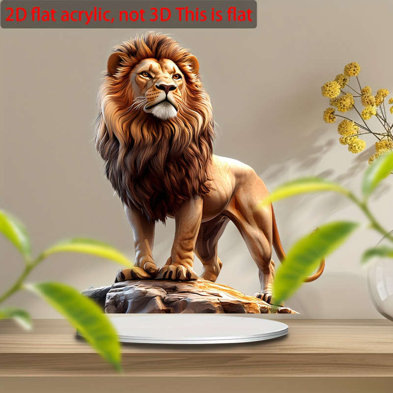 1pc 2D Flat    Acrylic Majestic Lion Sun Catcher with Wooden Base 17.78cm x 19.99c