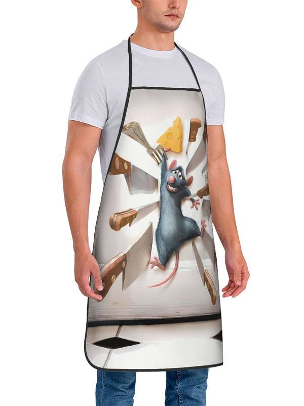 1pc BIIHUDU Vintage Mouse Printed Apron   100% Polyester Woven Fabric   Durable Easy-Care   Whims