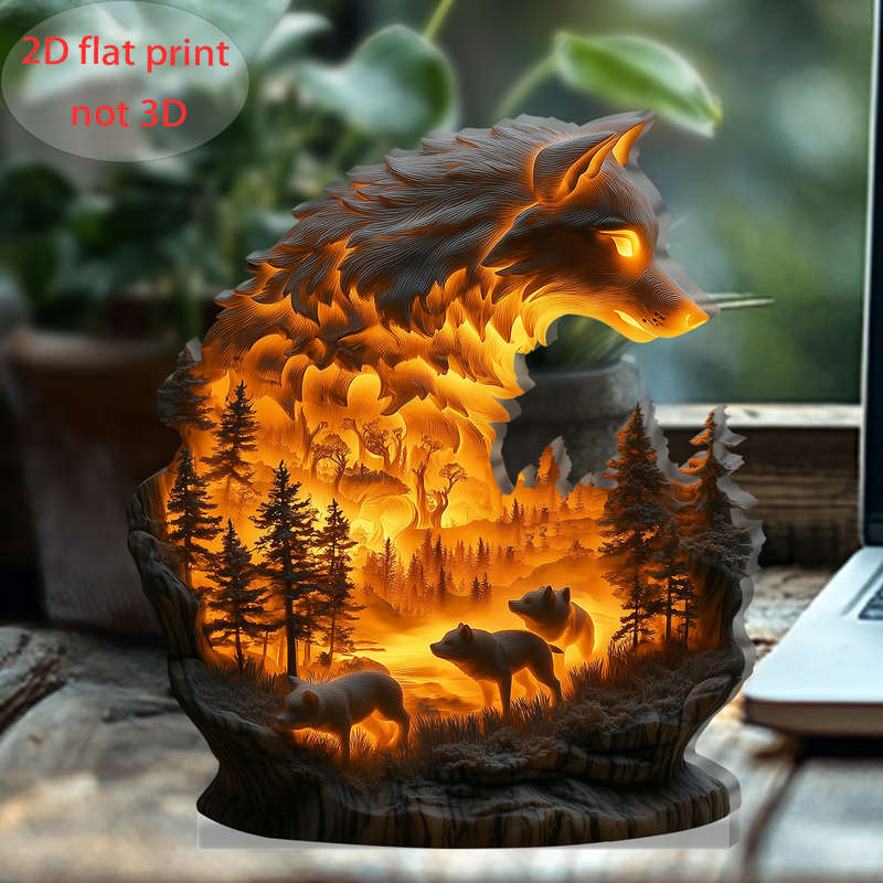 1pc 2D Flat   Acrylic Wolf Decorative Plaque 12.95cm x 14.99cm Suitable for all Seasons and