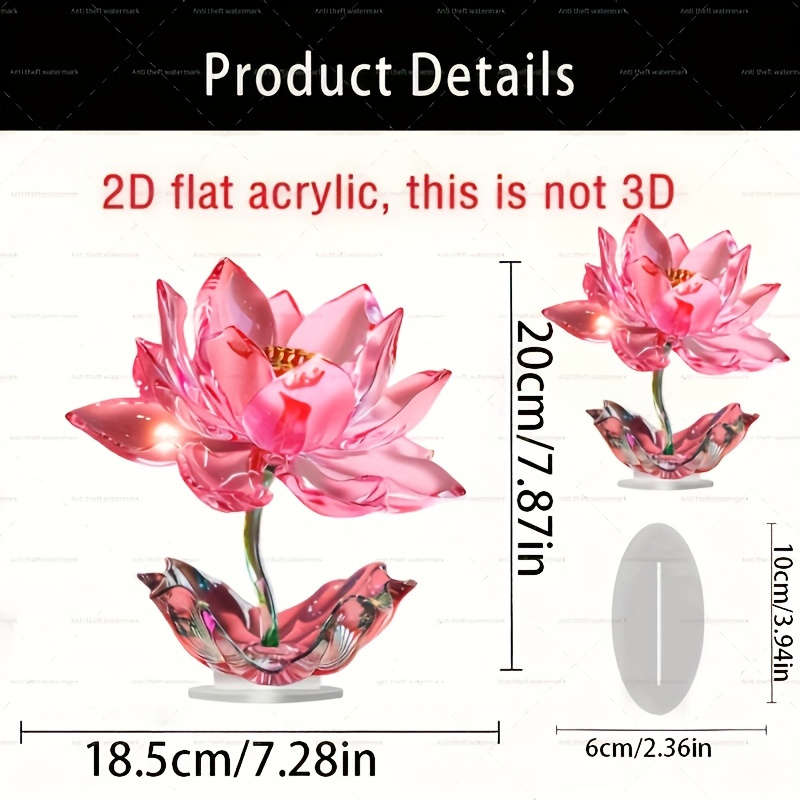1pc 2D Flat    Classic Crystal for Lotus Florals Desktop Decoration- Multi-Purpose Crysta