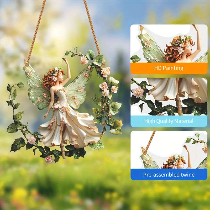 1pc 2D Flat  Bohemian Style  Resin Fairy Light Catcher Wall Hanging Christmas Wreath Theme