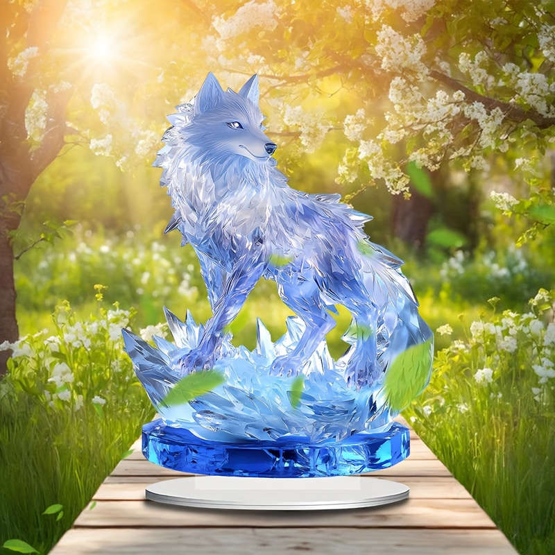 1pc 2D Flat  Acrylic Crystal Wolf Sun Catcher 23.98cm x 17.78cm