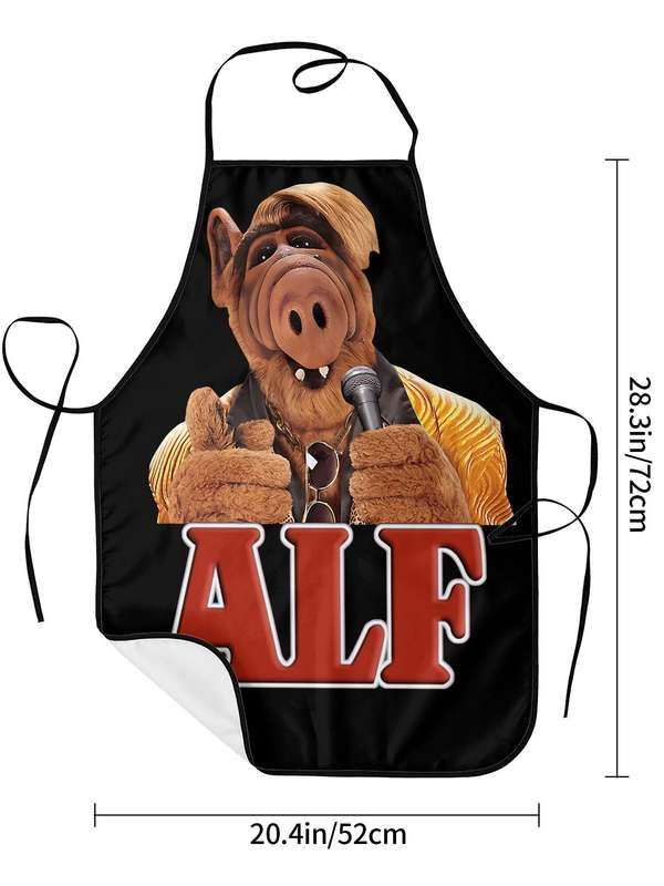 1pc Vintage-Style Anime Pig Adjustable Cooking Apron 100% Polyester Black with Red Yellow Cart