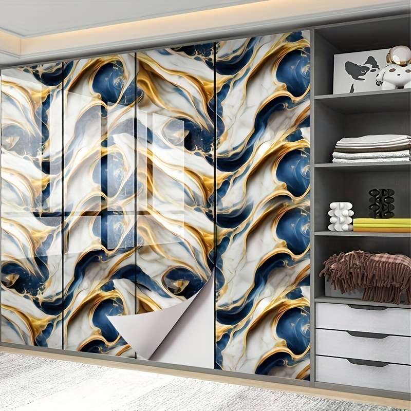 1PC Wall StickersDark Blue Wave40cmX300cm