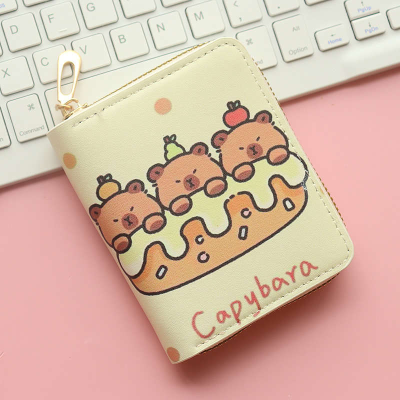 1pc Capybara Cartoon Compact Wallet for Women Cute Kawaii Design with ID Window Coin Pocket Hi