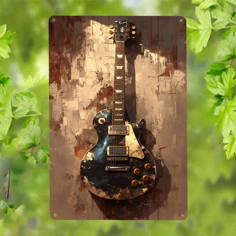 1pc  Retro Electric Guitar Aluminum Wall Art Sign Vintage Music Themed Decor for Home Bar Caf
