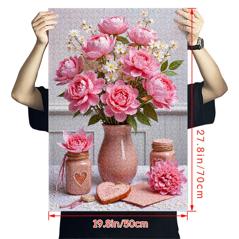 1000pcs Pink Vase Paper Puzzle Large Adult Jigsaw Toy with Waterproof Scratch-Res