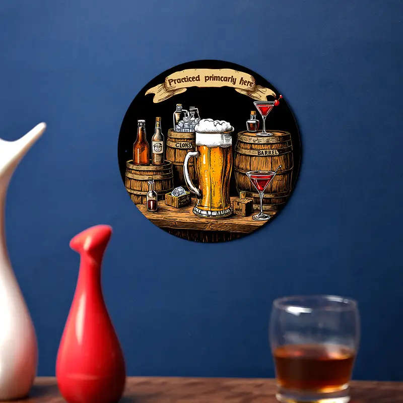 1pc Room Decor Practiced Primarily Here Round Aluminum Sign 20.32x20.32 cm Vintage Pub Decor Flat Pr