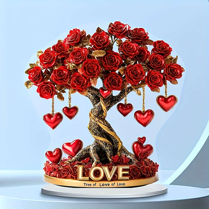1pc 2D Flat An Elegant  Crystal Heart Rose Tree Decoration Designed in Bohemian Style with Crystal
