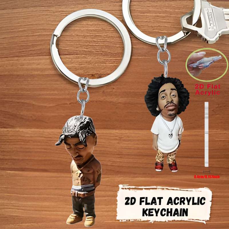 1pc 2D Flat   6pcs Rapper Acrylic Keychain Suitable for Backpack And Car Key Decorat