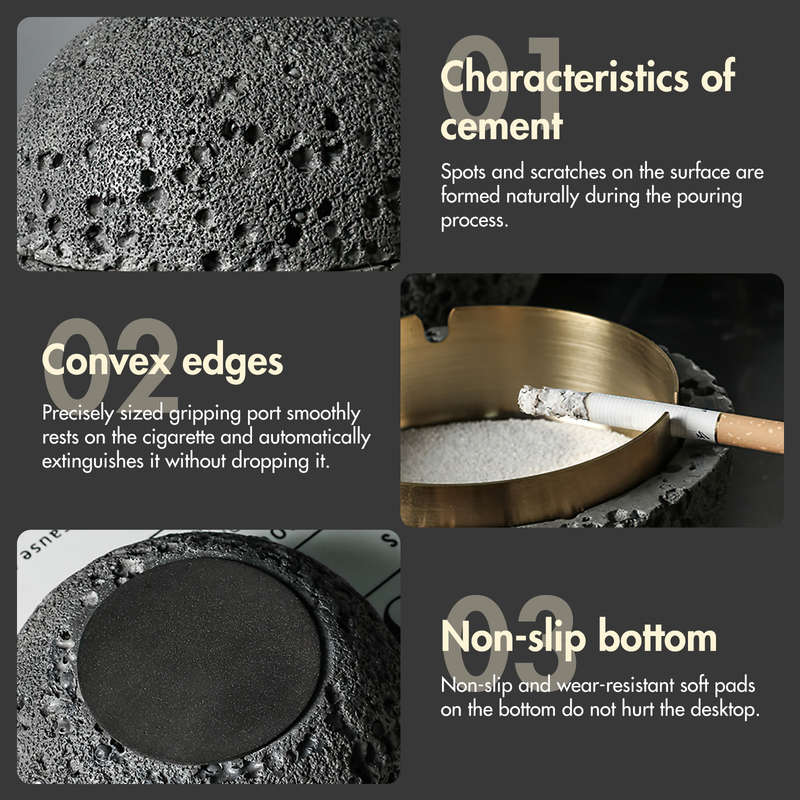1pc Moon-Shaped Windproof Ashtray with Lid C Stylish Concrete Stainless Steel Design Golden