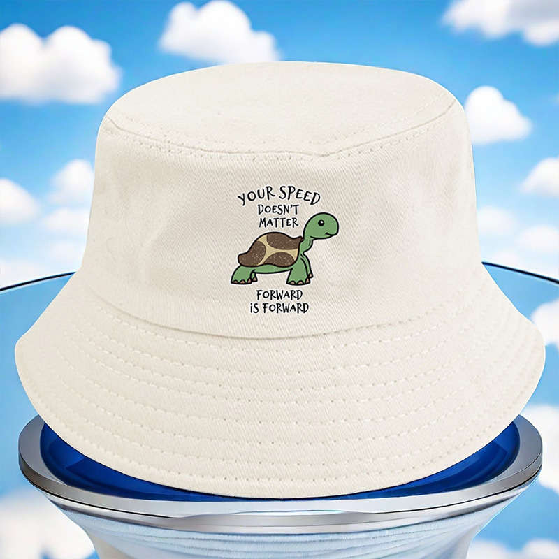 1pc YFM Turtle Print Bucket Hat Lightweight Polyester Fisherman Cap with Toggle Closure Machi