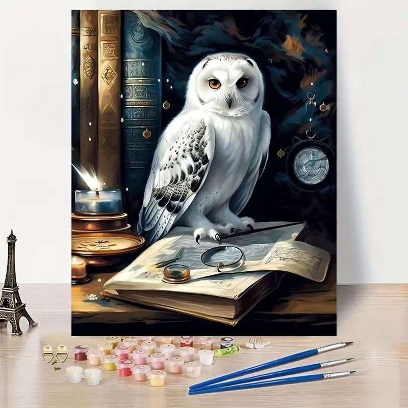 1pc Paint by Numbers for Adults Owl Canvas Kit 40.64x50.8cm Frameless Acrylic Painting for Beginners
