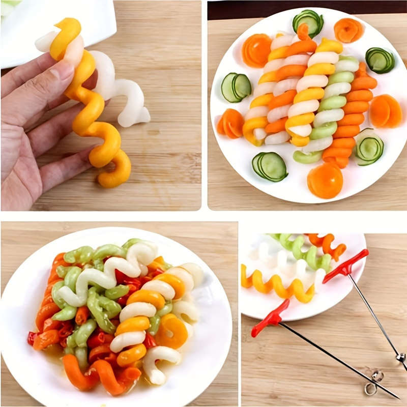 1pc Easy-Grip Stainless Steel Spiral Vegetable Slicer with Red Handle Perfect for Creating Fun