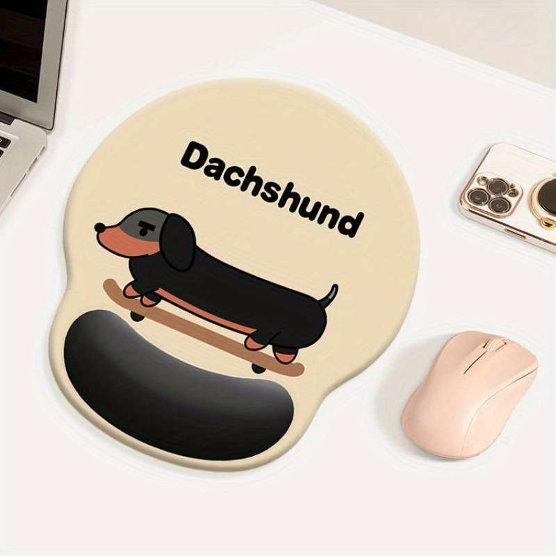1pc Cute Dachshund Anime Wrist Rest Mouse Pad Thick Non-Slip Rubber Base Stylish Offi