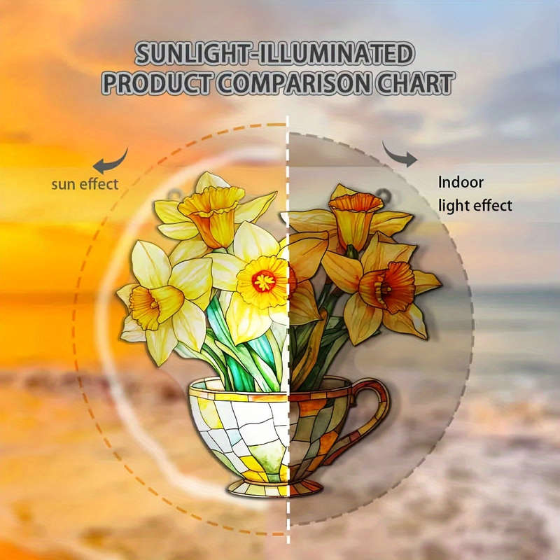 1pc 2D Flat  20.32cm x 20.32cm Acrylic Daffodil Tea Cup Wall Hanging Vibrant Yellow Orange Flora