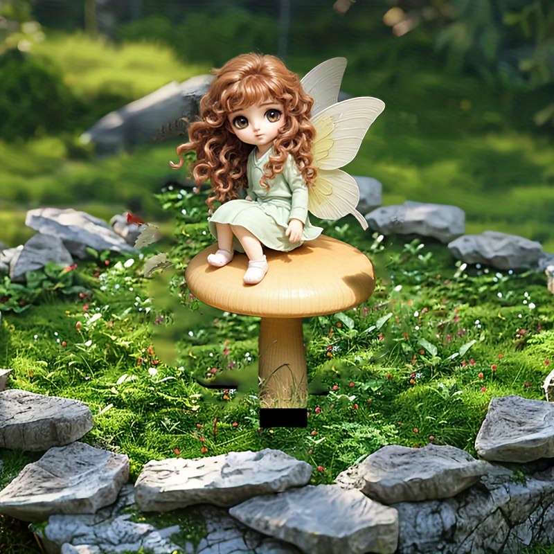 1pc 2D Flat    Garden Stake Decoration Art Deco Style Plastic Sitting Mushroom Butter