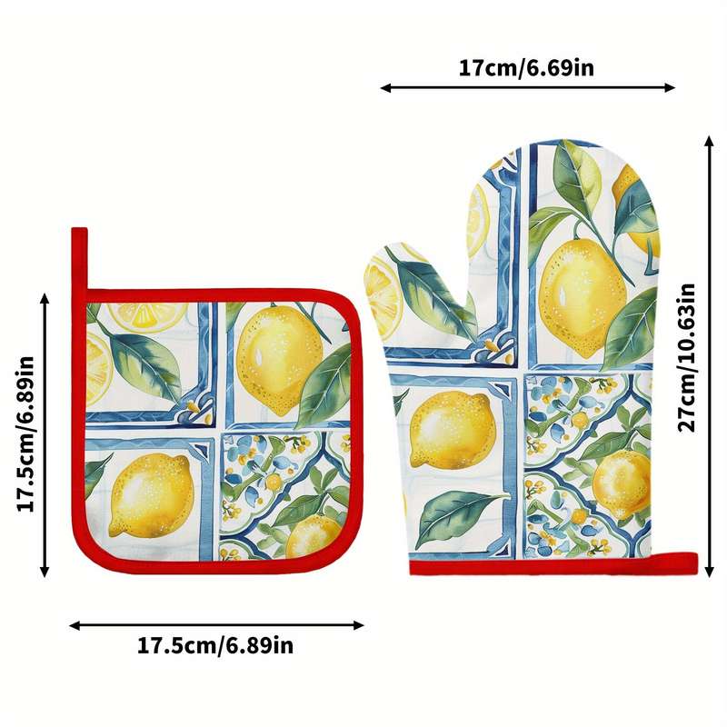2pcs Lemon Fresco Oven Mitts Pot Holders Thickened Silicone Heat Resistant Cooking Gloves w