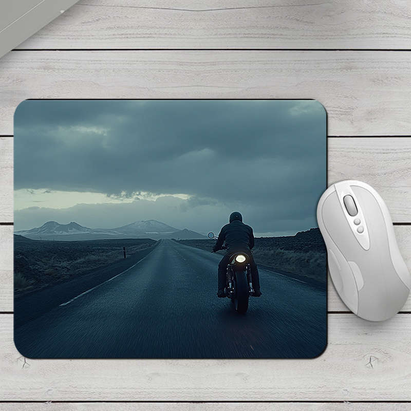 1pc Motorcycle Print Non-Slip Rubber Mouse Pad Vintage Road Trip Design Portable D