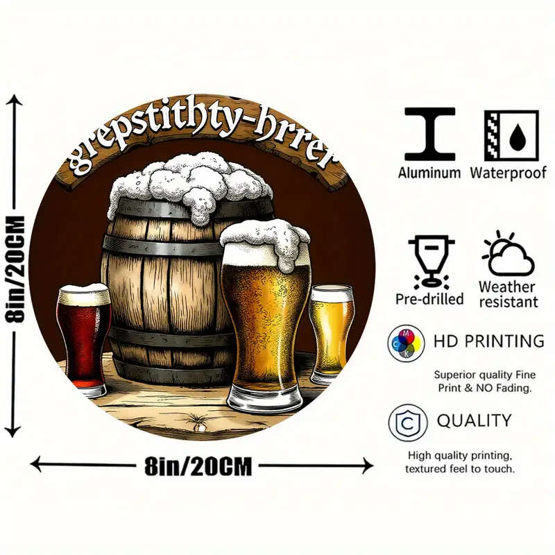 1pc 8-Inch Round Aluminum Wreath Sign Vintage Beer Barrel Design with Grepsstitty-Brier Wall Art for
