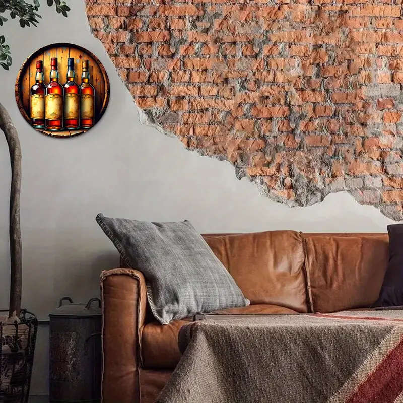 1pc Vintage Aluminum Round Sign Wine Bottle Themed Wall Hanging Decorative Plaque Multipurpose Retro