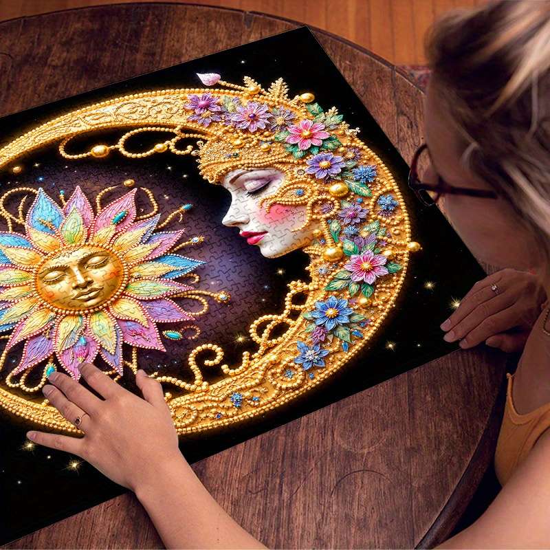 1000pcs Moon and Sun Jigsaw Puzzle Intricate Floral Design Scratch High Quality