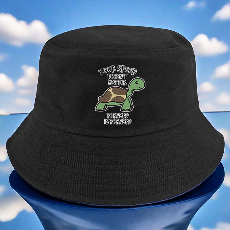 1pc YFM Turtle Print Bucket Hat Lightweight Polyester Fisherman Cap with Toggle Closure Machi
