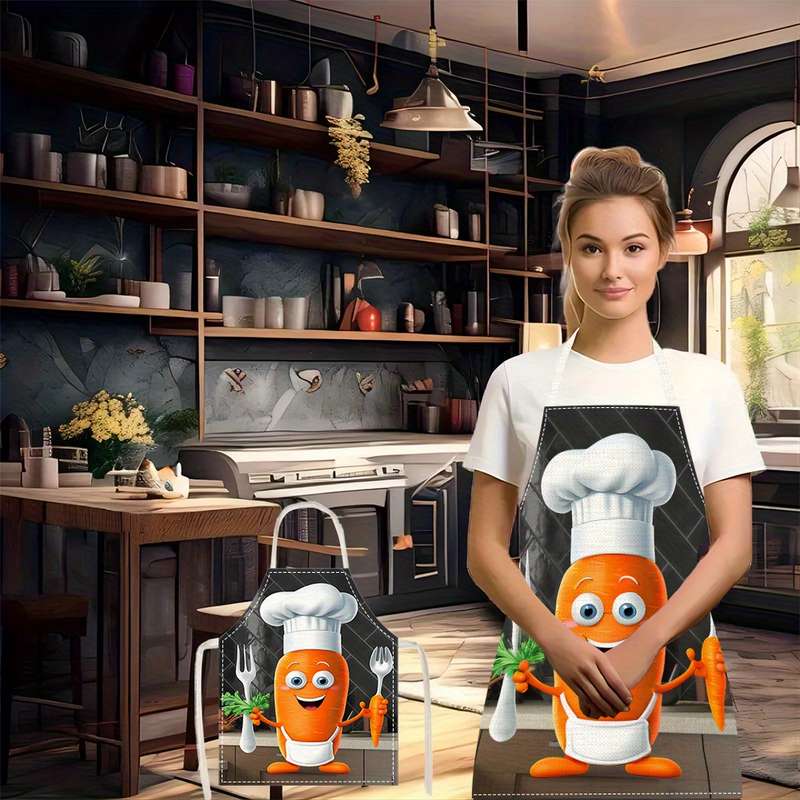 1pc Linen Chef Elements Vegetable Carrot Printed Personalized Apron Home Work Apron Women'S A