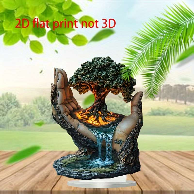 1pc 2D Flat  Tree of Life Acrylic Desktop Decoration Bohemian Style  Print Art 20.32x14.9