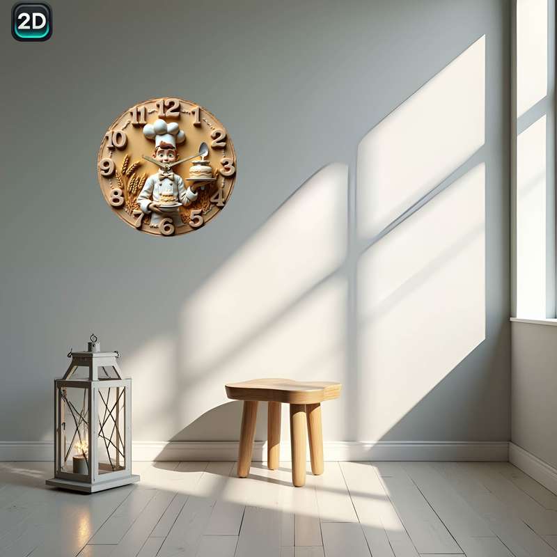 1pc 19.99 cm Silent Chef Wall Clock Decorative Acrylic Round Clock with Chef Illustration Perfec