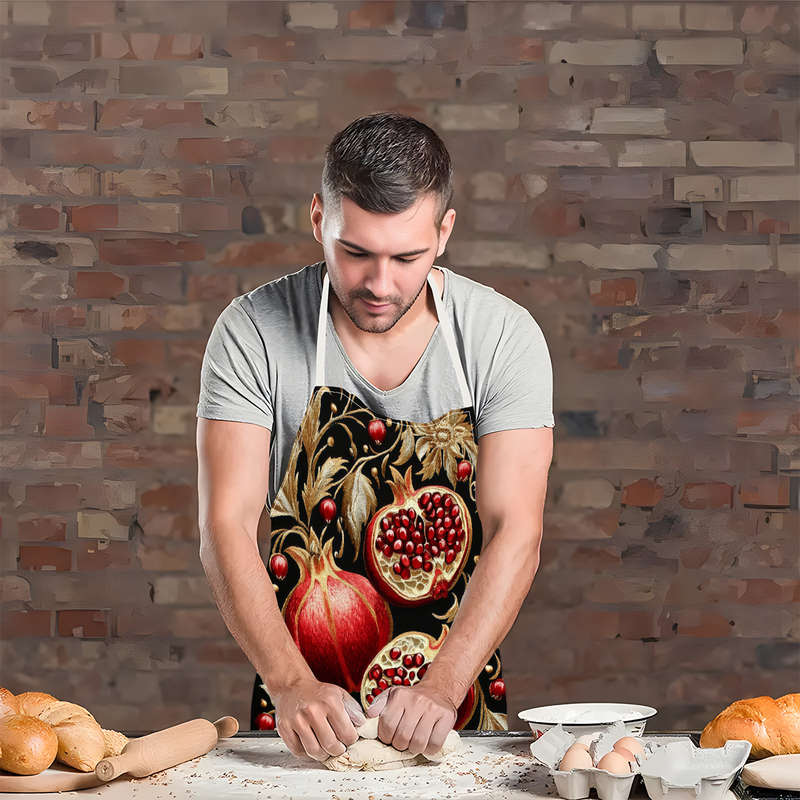 1pc Elegant Pomegranate Golden Leaves Print Linen Apron 100% Linen Smooth Fabric Ideal fo