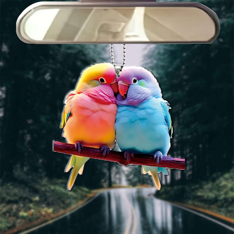 1pc 2D Flat  Colorful Love Bird Acrylic Pendant Vibrant  Cartoon Bird Car Mirror Charm Home D